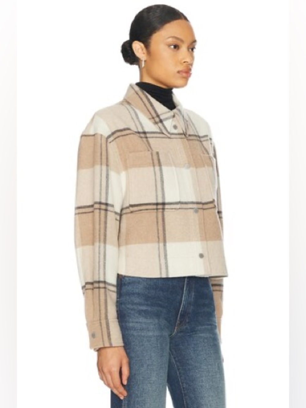 NWT Canada Goose Almandine Cropped Plaid Wool Shirt Jacket Desert Sand M - Picture 4 of 14